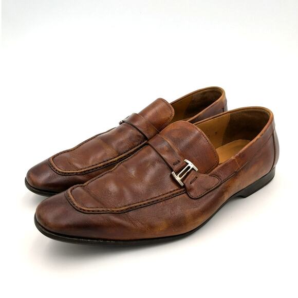 Magnanni Lino Dress Shoes Loafers Brown Leather Buckle Strap Men's size US11M - Picture 1 of 12